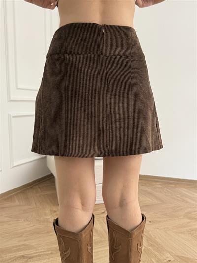 Kadife Kısa Etek Kahve