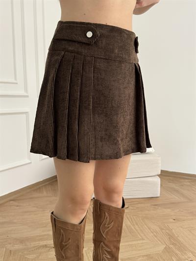 Kadife Kısa Etek Kahve