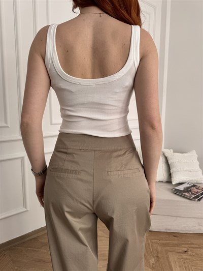 Kalın Askılı Fitilli Bodysuit Ekru