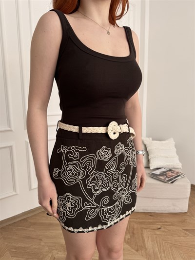 Kalın Askılı Fitilli Bodysuit Koyu kahve