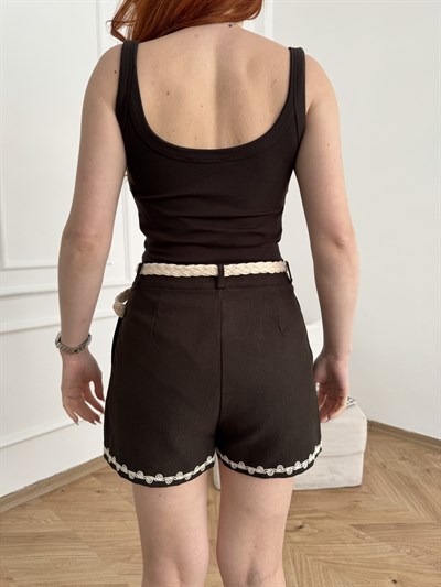 Kalın Askılı Fitilli Bodysuit Koyu kahve