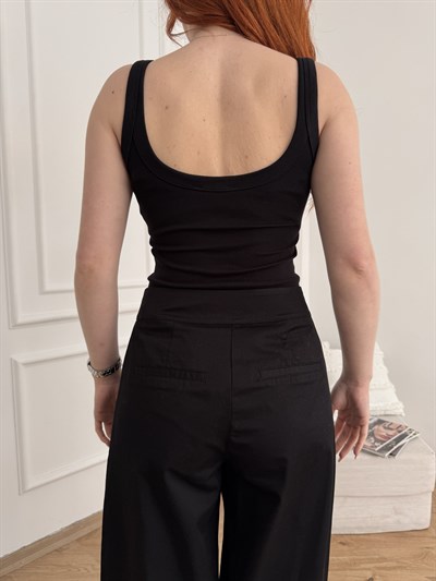 Kalın Askılı Fitilli Bodysuit Siyah