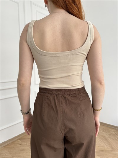 Kalın Askılı Fitilli Bodysuit Taş