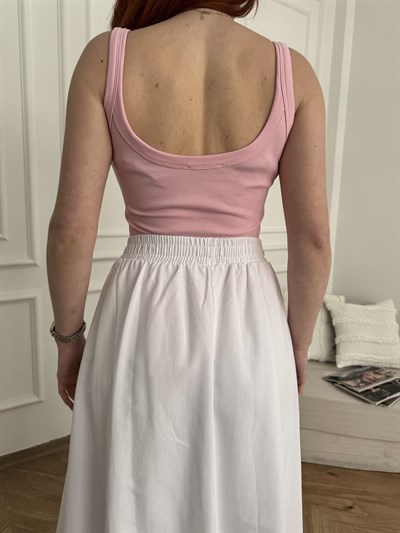 Kalın Askılı Fitilli Bodysuit Toz pembe