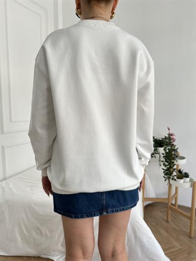 Kalp Nakışlı Sweatshirt Ekru