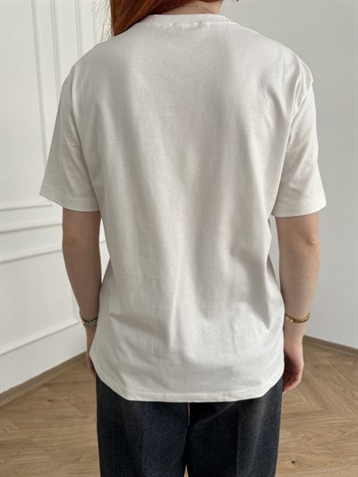 Kalp Nakışlı T-shirt Beyaz