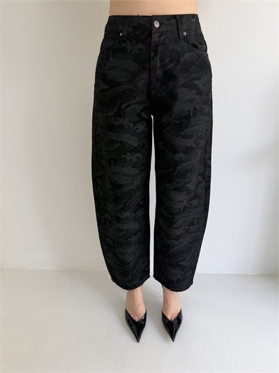 Kamuflaj Desen Baggy Jean Pantolon Siyah