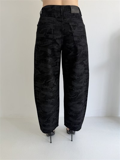 Kamuflaj Desen Baggy Jean Pantolon Siyah