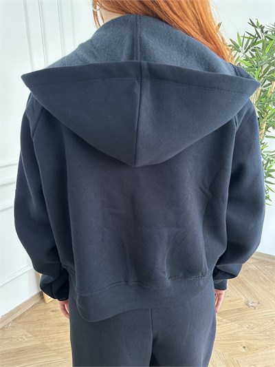 Kapşonlu Fermuarlı Sweatshırt Lacivert