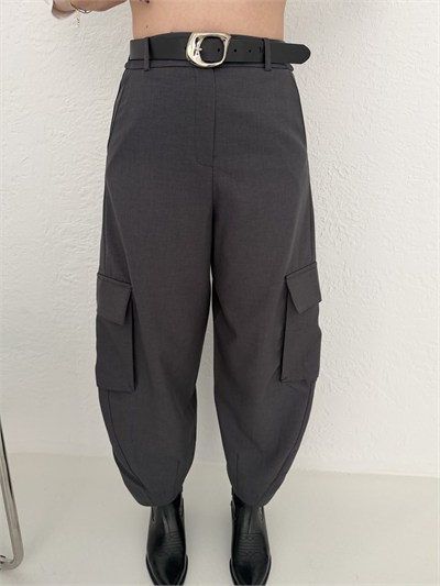 Kargo Cep Kemerli Pantolon Gri