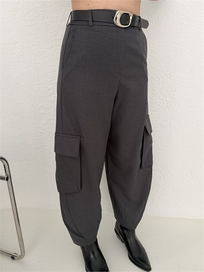 Kargo Cep Kemerli Pantolon Gri