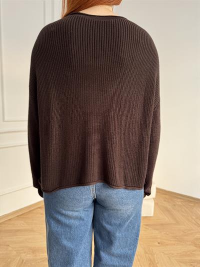 Kayık Yaka Oversize Triko Koyu kahve