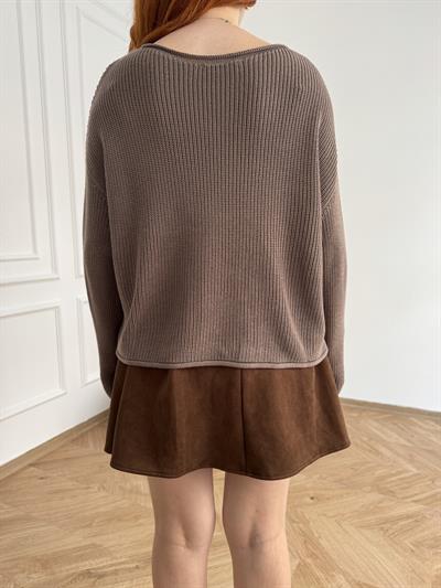 Kayık Yaka Oversize Triko Vizon