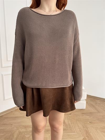 Kayık Yaka Oversize Triko Vizon