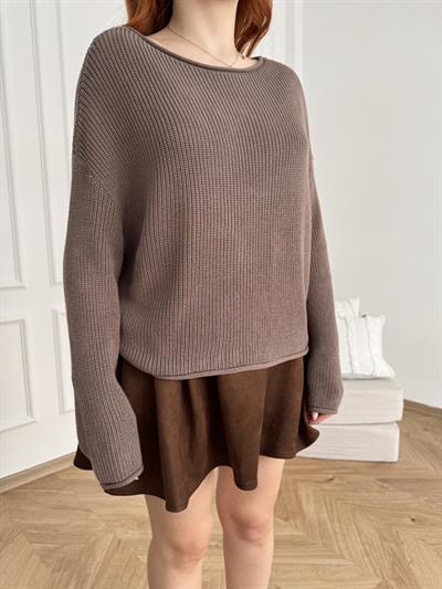 Kayık Yaka Oversize Triko Vizon