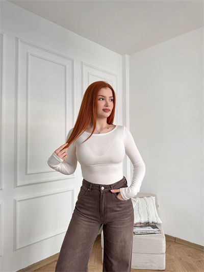 Kayık Yaka Bodysuit Ekru