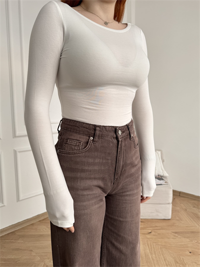 Kayık Yaka Bodysuit Ekru
