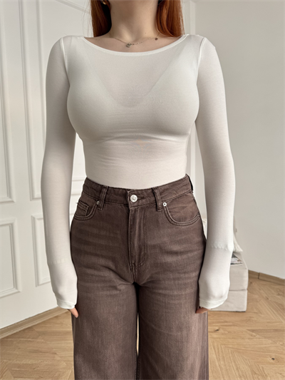 Kayık Yaka Bodysuit Ekru