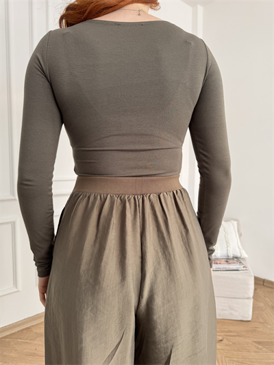 Kayık Yaka Bodysuit Haki
