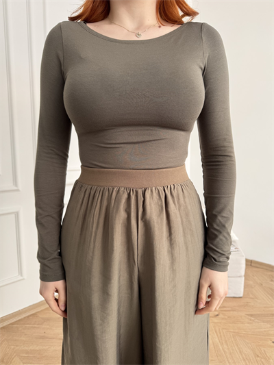 Kayık Yaka Bodysuit Haki