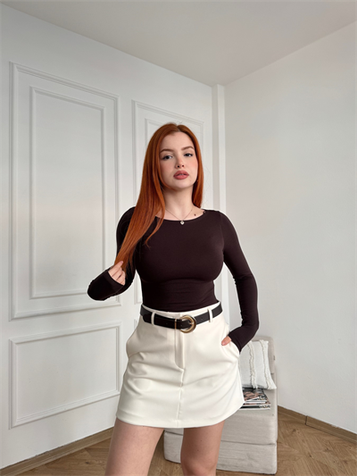 Kayık Yaka Bodysuit Koyu kahve