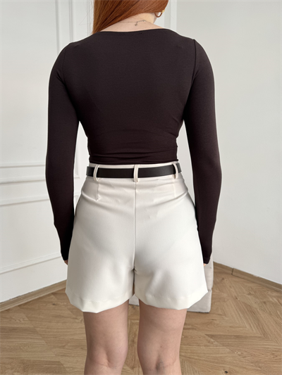 Kayık Yaka Bodysuit Koyu kahve