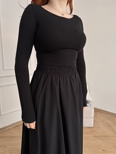 Kayık Yaka Bodysuit Siyah