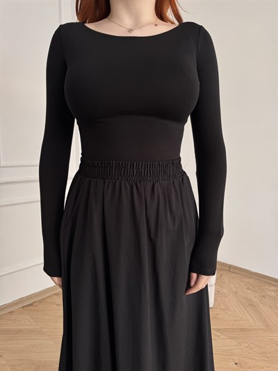 Kayık Yaka Bodysuit Siyah
