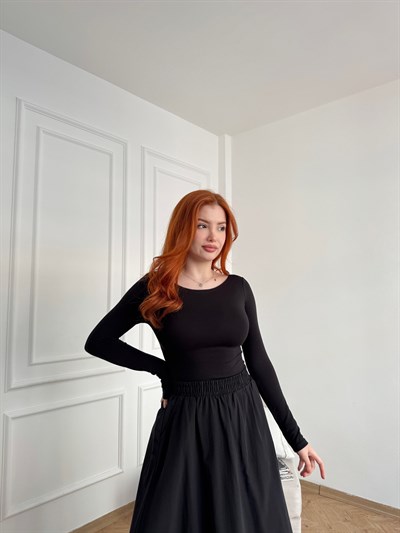 Kayık Yaka Bodysuit Siyah
