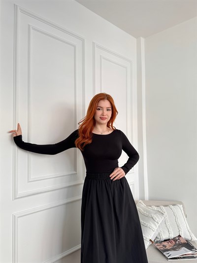 Kayık Yaka Bodysuit Siyah