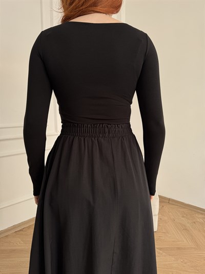 Kayık Yaka Bodysuit Siyah