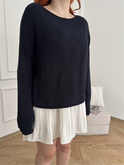Kayık Yaka Oversize Triko Lacivert