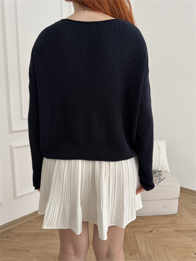 Kayık Yaka Oversize Triko Lacivert