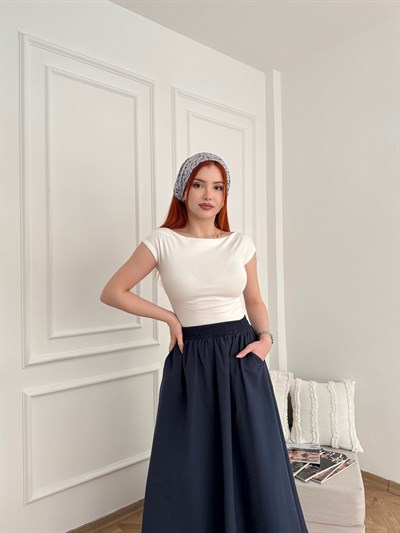 Kayık Yaka Penye Badi Ekru