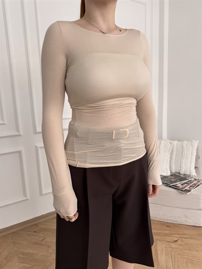 Kayık Yaka Penye Bluz Taş