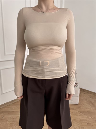 Kayık Yaka Penye Bluz Taş