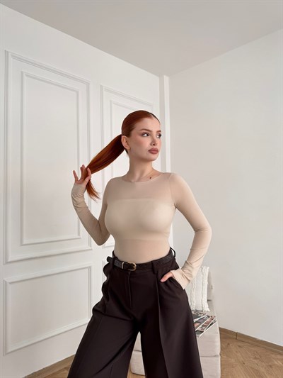 Kayık Yaka Penye Bluz Taş