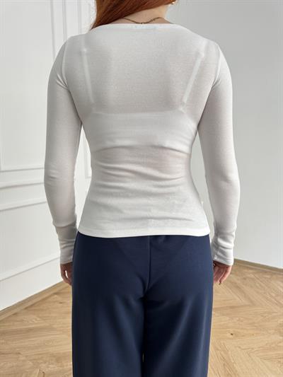 Kayık Yaka Uzun Kol Penye Badi Ekru