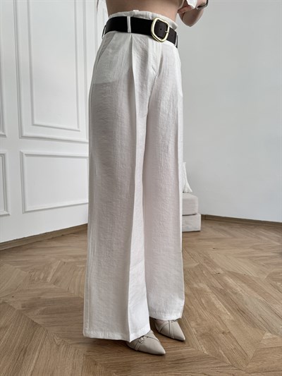 Kemer Detaylı Pantolon Ekru