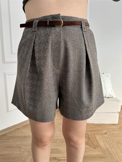 Kemerli  Bermuda Şort Vizon