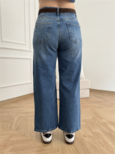Kemerli Bilekte Jean Pantolon Mavi