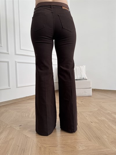 Kemerli Bol Paça Pantolon Kahve