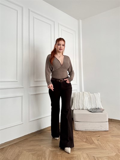 Kemerli Bol Paça Pantolon Kahve