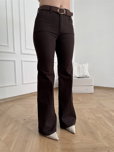Kemerli Bol Paça Pantolon Kahve