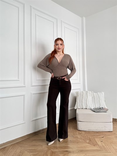 Kemerli Bol Paça Pantolon Kahve