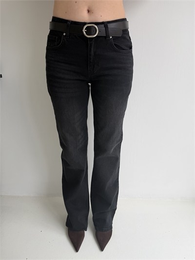 Kemerli Bootcut Jean Pantolon Siyah