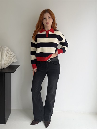 Kemerli Bootcut Jean Pantolon Siyah