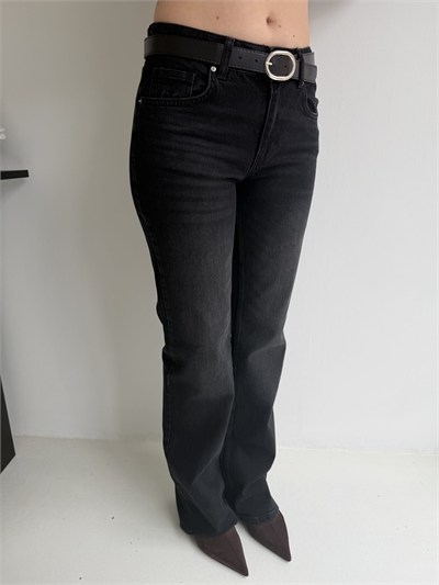 Kemerli Bootcut Jean Pantolon Siyah