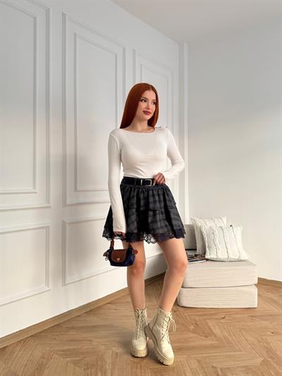 Kemerli Eteği Tüllü Etek Lacivert