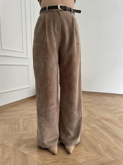 Kemerli Kadife Pantolon Camel